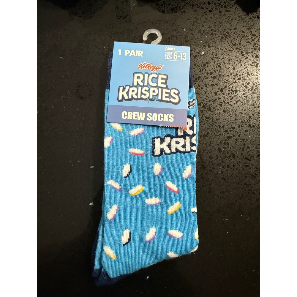 Kelloggs Rice Krispies Blue Novelty Crew Socks Adult‎ Shoe Size 6-13 CURIC01RICE